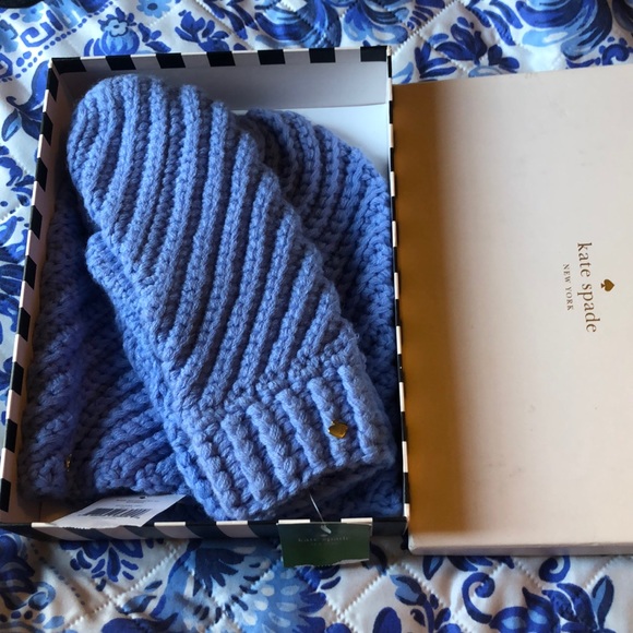 kate spade Accessories - NWT Kate Spade beanie& mitts set periwinkle blue